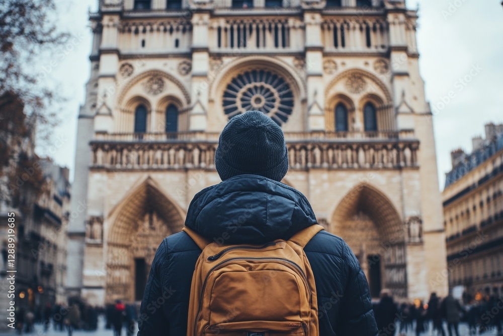 Fototapeta premium Young adult exploring notre dame cathedral in paris