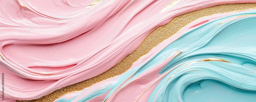 Obraz premium A vibrant mix of pink, blue, and gold textures create a visually appealing abstract design, perfect for artistic projects or backgrounds.