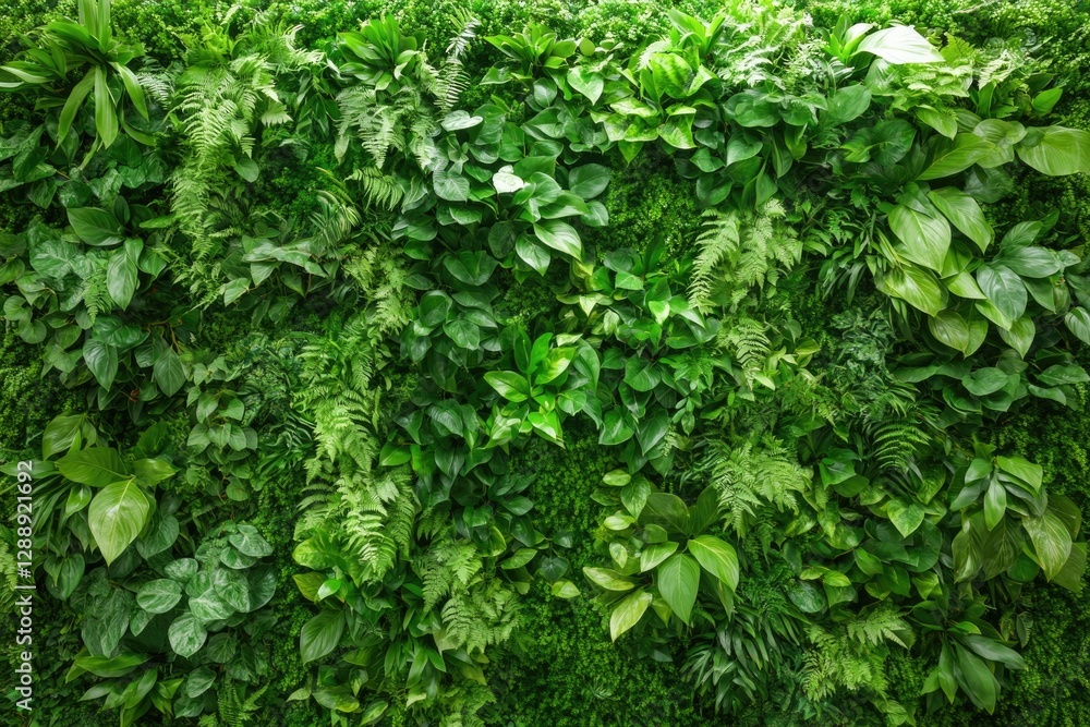 Lush green foliage creates vibrant tapestry, showcasing diverse Lush green foliage creates vibrant tapestry, showcasing diverse