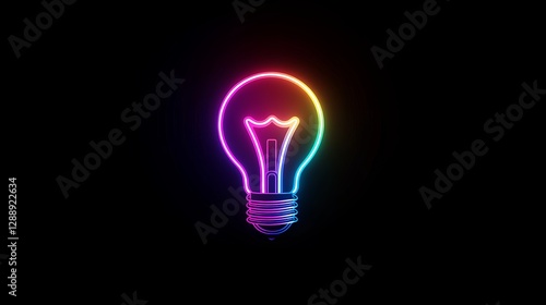 Neon Glow Light Bulb Concept on Black Background