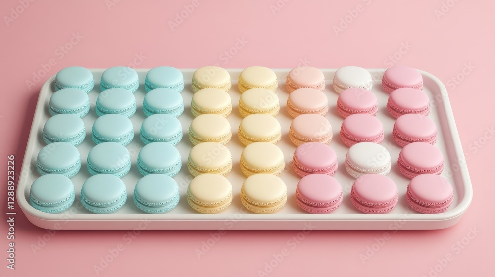 Pastel Macarons Arranged Neatly On A White Tray Pastel Macarons Arranged Neatly On A White Tray