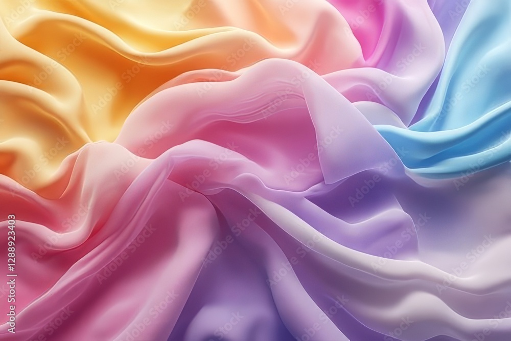 Fototapeta premium Colorful flowing silk fabric showcasing gradients of soft pastels in a gentle blend