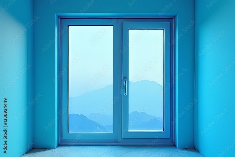 Modern Blue Room with Mountain View Window - Interior Design Ideas Modern Blue Room with Mountain View Window - Interior Design Ideas