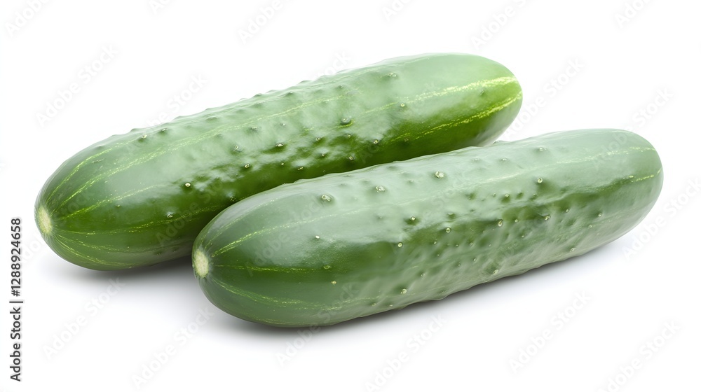 Two Fresh Green Cucumbers Isolated on a White Background Ready for Healthy Meal Preparation Two Fresh Green Cucumbers Isolated on a White Background Ready for Healthy Meal Preparation