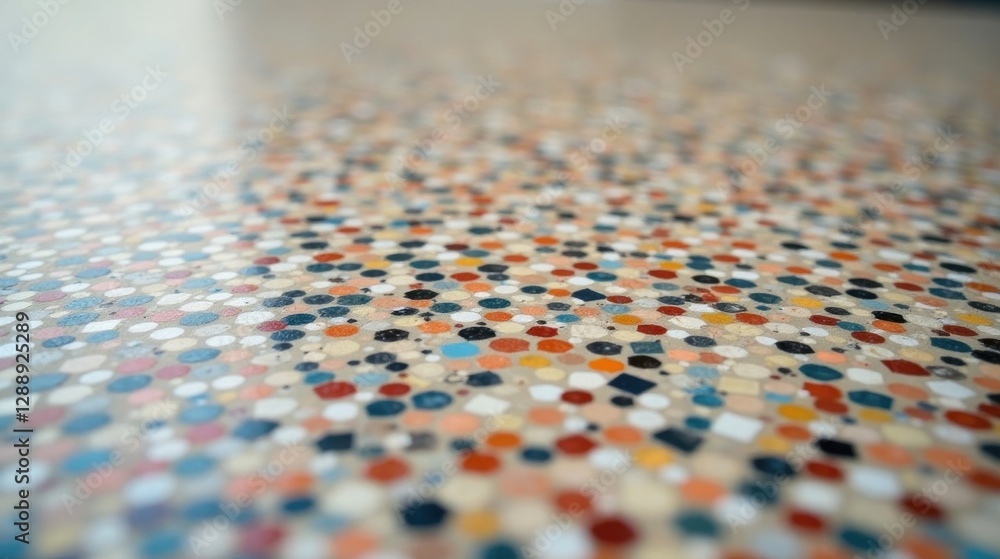 Fototapeta premium Abstract Colorful Speckled Surface Texture A Detailed Close-Up View of a Multicolored, Textured Floor Featuring a Diverse Array of Shapes and Hues