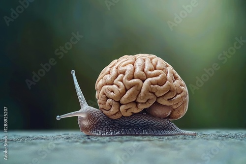 Snail carrying human brain on his back. Generative Ai