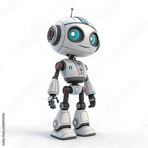 A robot stands confidently against a clean white background, showcasing its sleek design and modern features.
