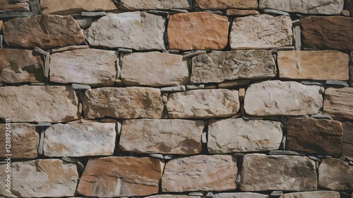 Close Up of Rustic Stone Wall with Irregularly Shaped, Tightly Packed Natural Stones in Various Textures and Colors