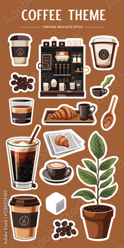 coffee cup bundle sheet sticker kawaii design stock photos