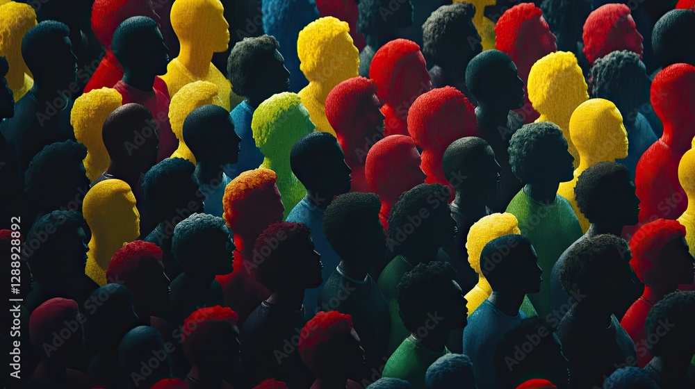 Fototapeta premium Diverse crowd, event, unity, colorful silhouettes, people gathering