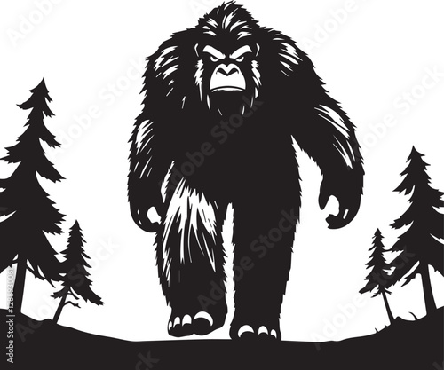 silhouette, vector, yeti, illustration, black, foot, big