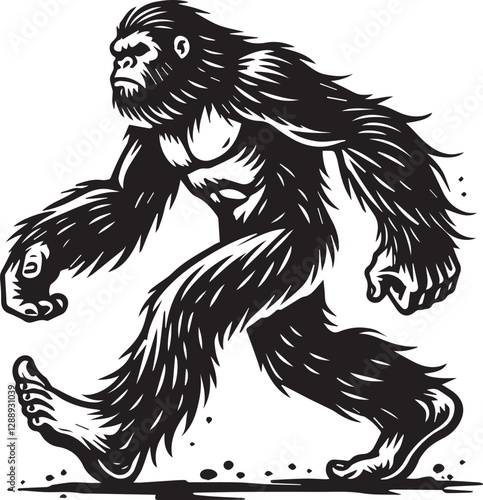 silhouette, vector, yeti, illustration, black, foot, big