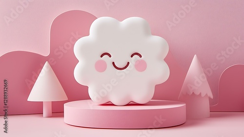 Cartoon snowflake emoji with delicate patterns and a tiny happy face isolate color background