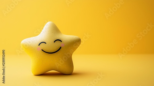 Cartoon star emoji with sparkles and a cheerful face isolate color background