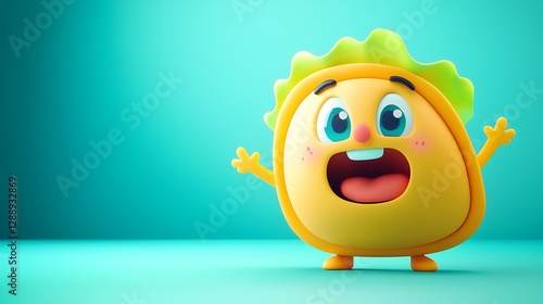 Cartoon taco emoji with a crispy shell, lettuce, cheese, and meat filling isolate color background