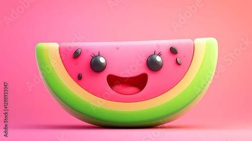 Cartoon watermelon slice emoji with juicy details and tiny seeds isolate color background