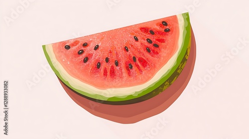 Cartoon watermelon slice emoji with juicy details and tiny seeds isolate color background