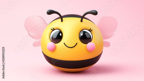 Chibi bee emoji with tiny wings and a round fluffy body isolate other color background