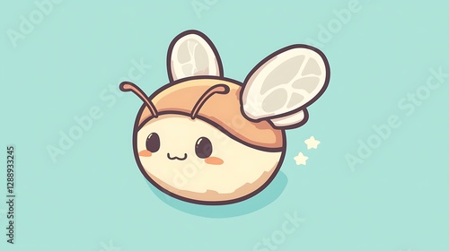 Chibi bee emoji with tiny wings and a round fluffy body isolate other color background