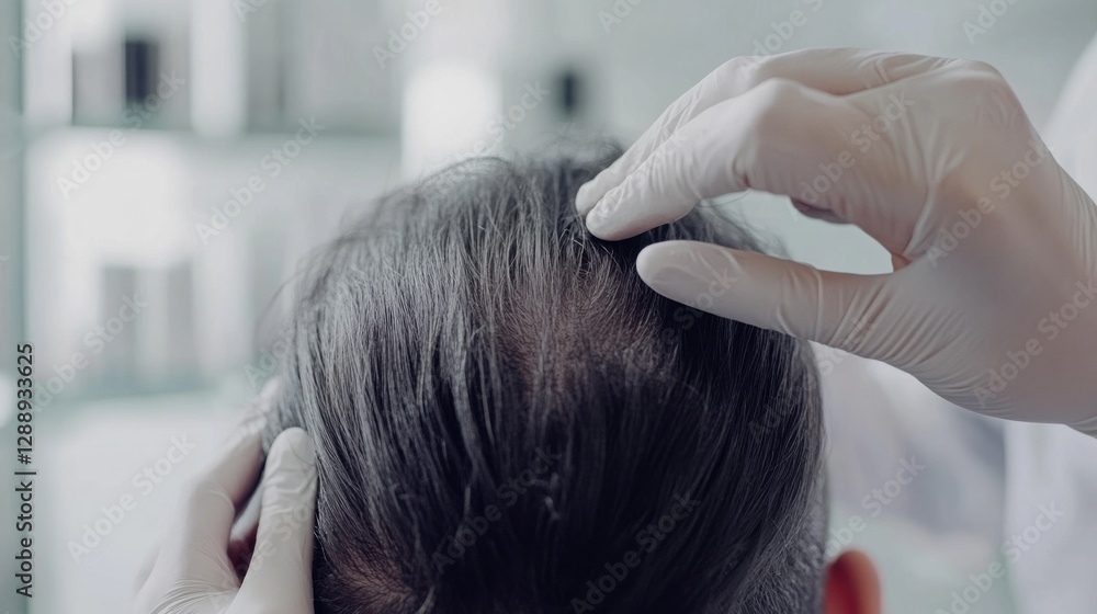 Fototapeta premium Hair restoration therapy in a sleek, minimalist clinic. Featuring advanced regrowth treatments and personalized care