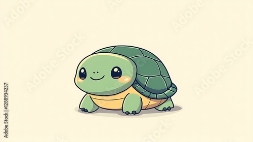 Chibi turtle emoji walking slowly with a cute shell pattern isolate other color background