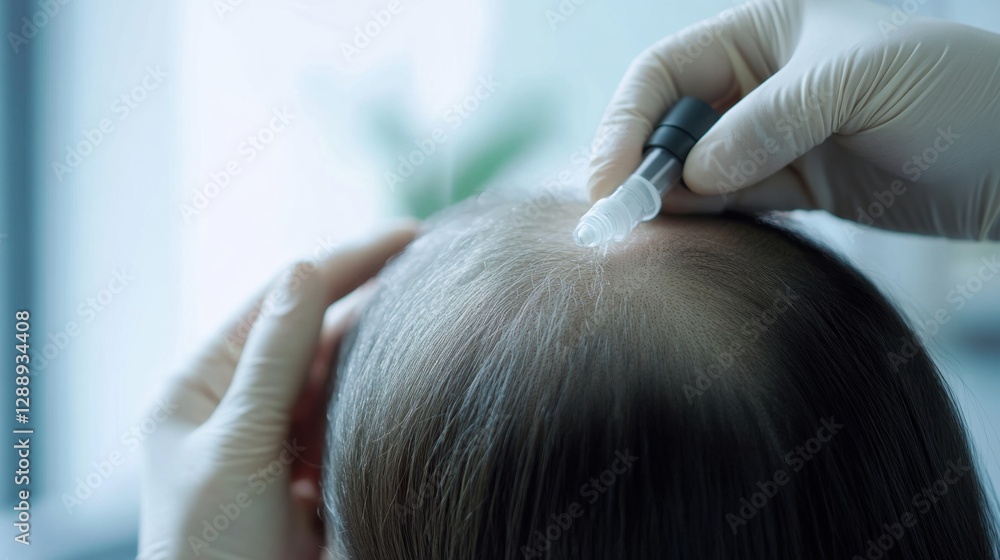 Fototapeta premium Hair restoration therapy in a sleek, minimalist office. Featuring advanced rejuvenation techniques