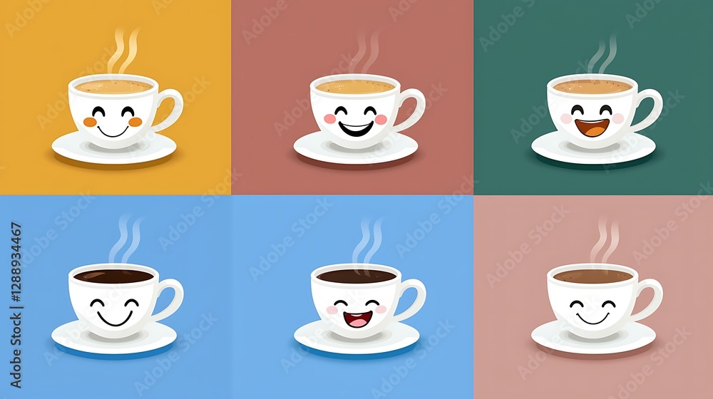Coffee cup emoji minimal flat design with steam rising isolate other color background Coffee cup emoji minimal flat design with steam rising isolate other color background