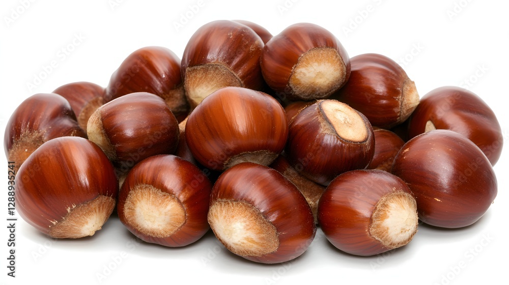 Freshly Harvested Brown Chestnuts Piled Together on a White Background Freshly Harvested Brown Chestnuts Piled Together on a White Background