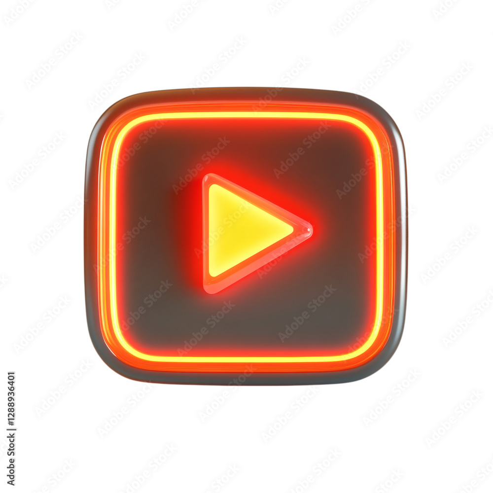 Red and Yellow Play Button with Neon Glow Isolated on Transparent Background Red and Yellow Play Button with Neon Glow Isolated on Transparent Background