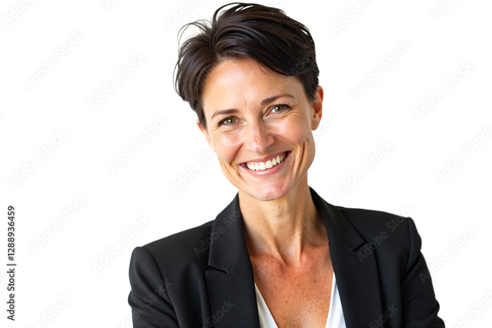 Executive businesswoman portrait. Smiling mature woman in blazer isolated on white background for corporate website, profile picture, or marketing. Isolated on transparent background. Executive businesswoman portrait. Smiling mature woman in blazer isolated on white background for corporate website, profile picture, or marketing. Isolated on transparent background.
