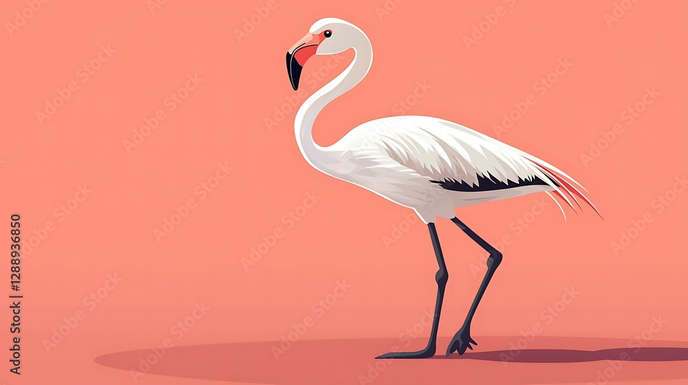 Fototapeta premium A flamingo emoji on a soft pink background, minimal flat design, isolated