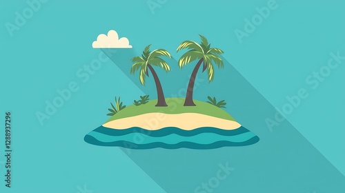 A island emoji on a turquoise background, minimal flat design, isolated