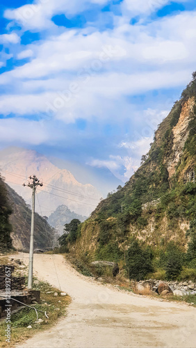 Picturesque sky above a mountain road. photo