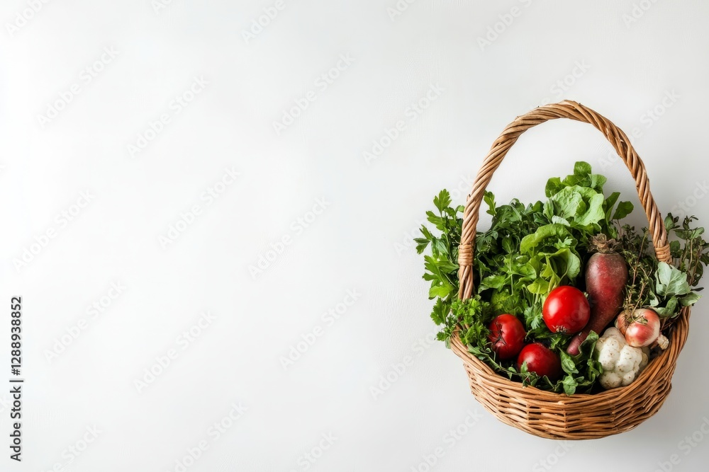 Freshly picked vegetables gathered in a wicker basket promote healthy eating and farm-to-table concepts, with space for text Freshly picked vegetables gathered in a wicker basket promote healthy eating and farm-to-table concepts, with space for text