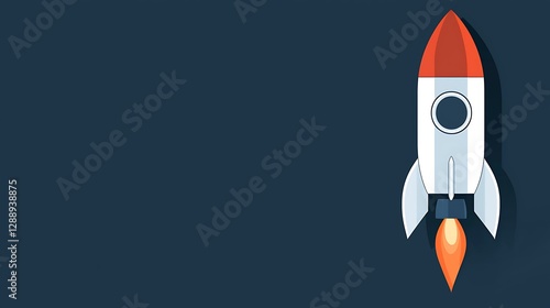 A rocket emoji on a dark blue background, minimal flat design, isolated