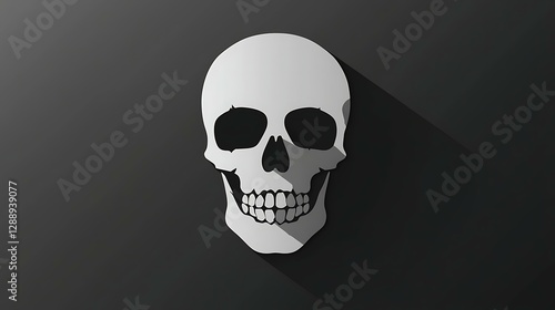 A skull emoji on a black background, minimal flat design, isolated