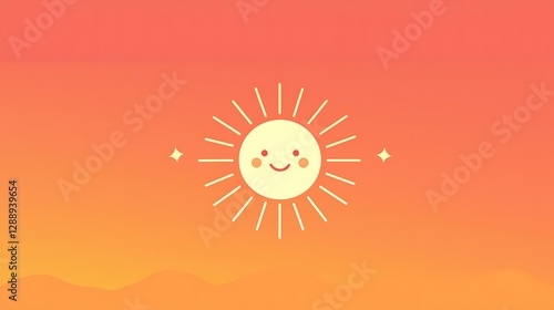 A sunset emoji on a gradient orange background, minimal flat design, isolated