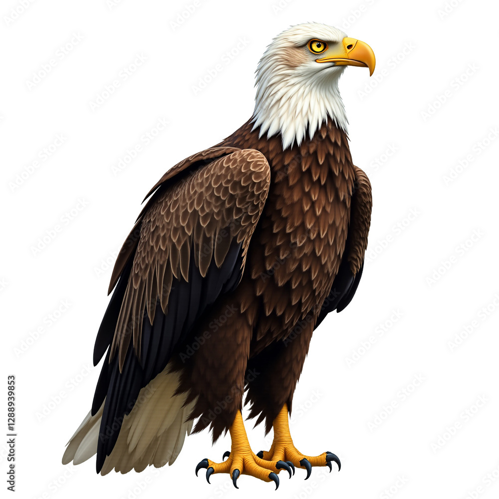 Obraz premium Majestic bald eagle portrait isolated on transparent background. Powerful bird for patriotic themes, nature illustrations, wildlife designs.