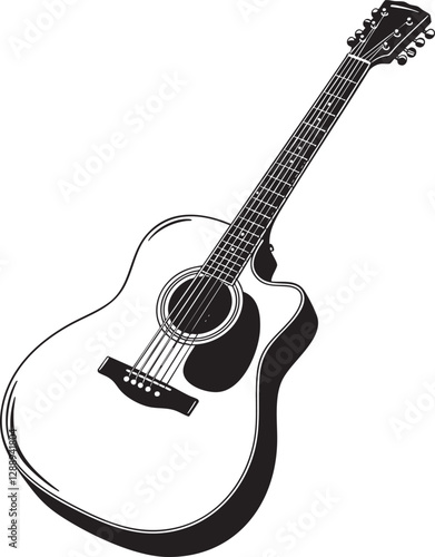 Black and White Acoustic Guitar Vector Illustration - Outline Design