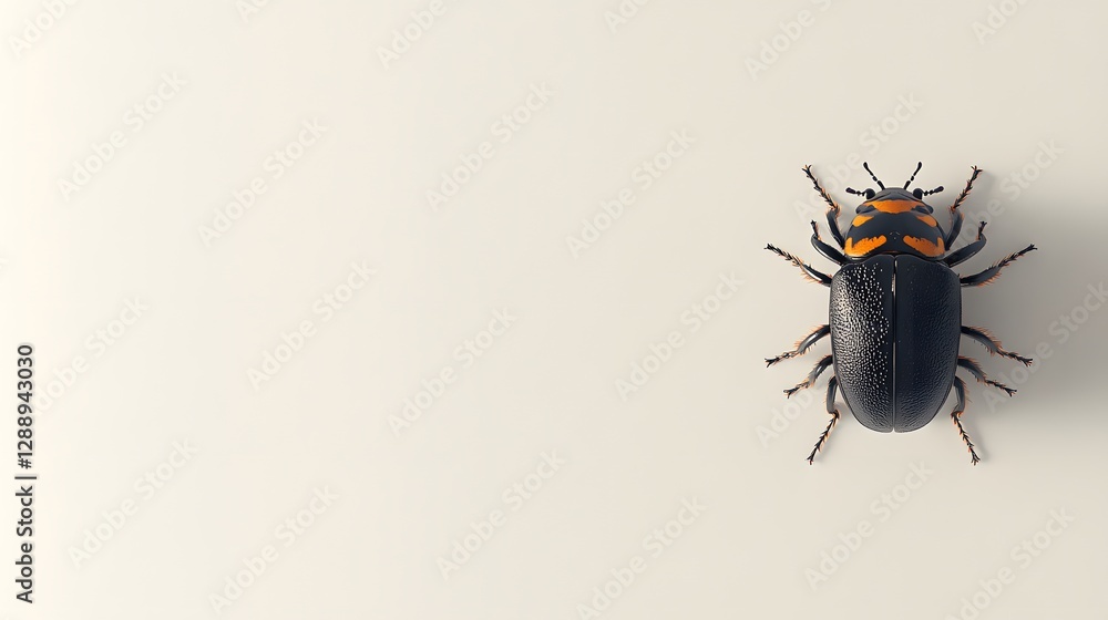 Close-Up View of a Vibrant Black and Orange Beetle on a Light Background Close-Up View of a Vibrant Black and Orange Beetle on a Light Background
