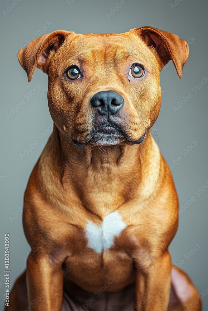 Captivating portrait of a brown dog with expressive eyes sitting against a neutral background in a cozy indoor setting Captivating portrait of a brown dog with expressive eyes sitting against a neutral background in a cozy indoor setting