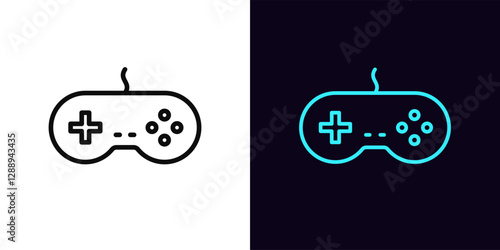 Outline retro gamepad icon, with editable stroke. Retro joystick for arcade games, videogame station controller. Vintage gamepad, retro computer games, play console, cybersport club. Vector icon