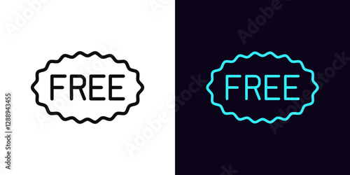 Outline Free tag, with editable stroke. Wavy promo tag with text Free, shopping advertisement. Free gift and bonus offer, gratis prize, offer without payment, zero cost and price. Vector icon