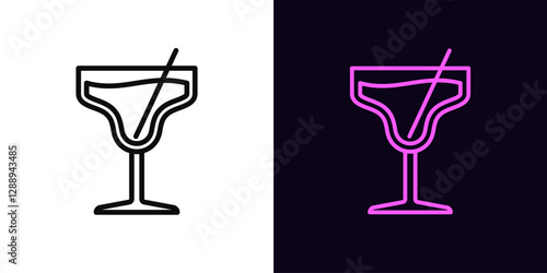 Outline cocktail icon, with editable stroke. Cocktail glass with beverage and straw, alcohol drinks menu. Margarita cocktail, drinks bar, relax party, alcohol beverage, cheer and vacation. Vector icon