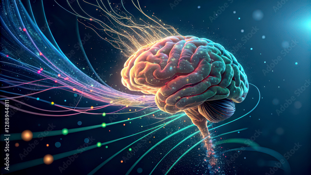 A vibrant, abstract representation of a brain, illuminated with colorful light trails, symbolizing neural activity and creativity. A vibrant, abstract representation of a brain, illuminated with colorful light trails, symbolizing neural activity and creativity.