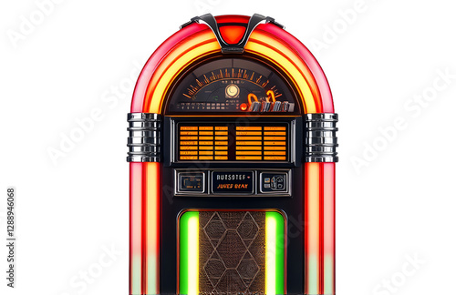 A 1950s style jukebox with glowing neon lights