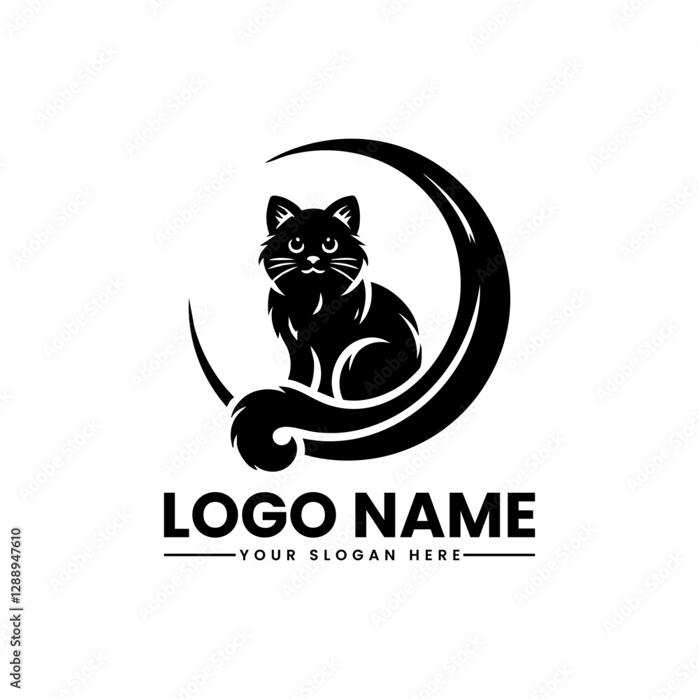Cat Sitting on the Moon | Starry Night Vector Logo | Mystical Feline Illustration Cat Sitting on the Moon | Starry Night Vector Logo | Mystical Feline Illustration