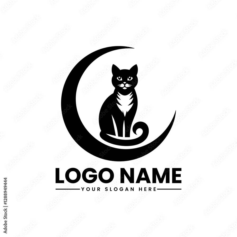 Cat Sitting on the Moon | Starry Night Vector Logo | Mystical Feline Illustration Cat Sitting on the Moon | Starry Night Vector Logo | Mystical Feline Illustration