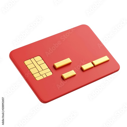 Red credit card with gold chip and raised details for financial transactions photo