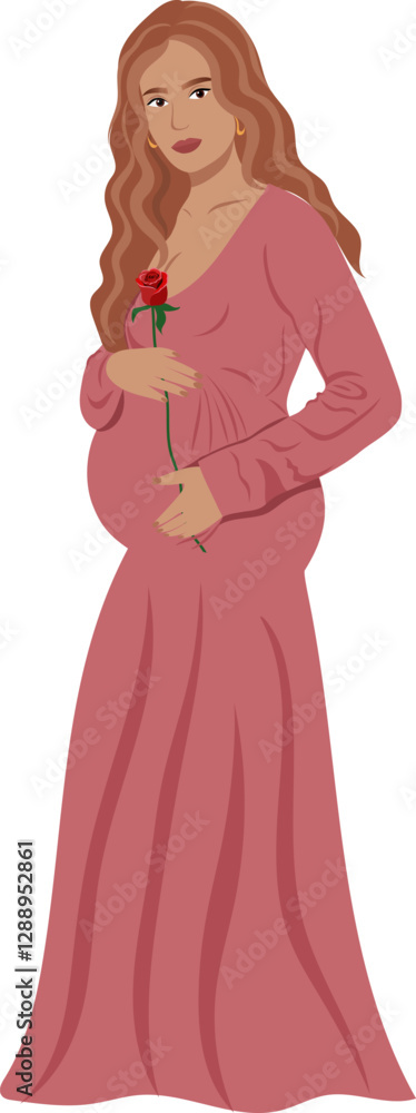 Illustration of Pregnant Woman Holding Rose Illustration of Pregnant Woman Holding Rose